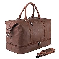Leather Travel Bag with Shoe Pouch,Weekender Overnight Bag Waterproof Large Carry On Travel Tote Duffel Bag