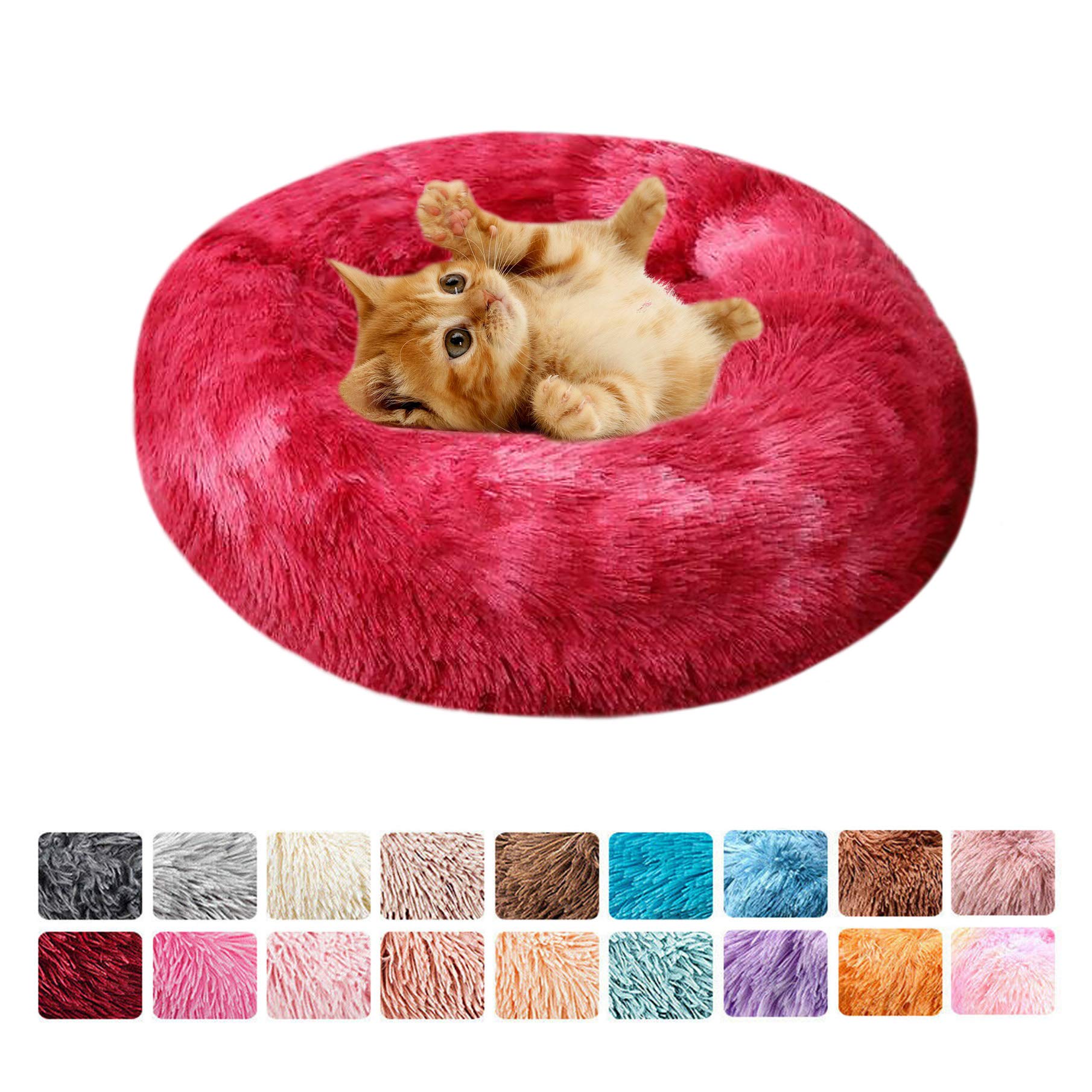 labworkauto Donut Dog Cat Bed Ultra Soft Calming Nest Bed Waterproof Bottom Indoor Round Pillow