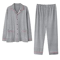 Men's Cotton Sleepwear Set Button-Down Classic Pajamas Sets Soft Long Sleeves Loungewear Sleepwear for Men