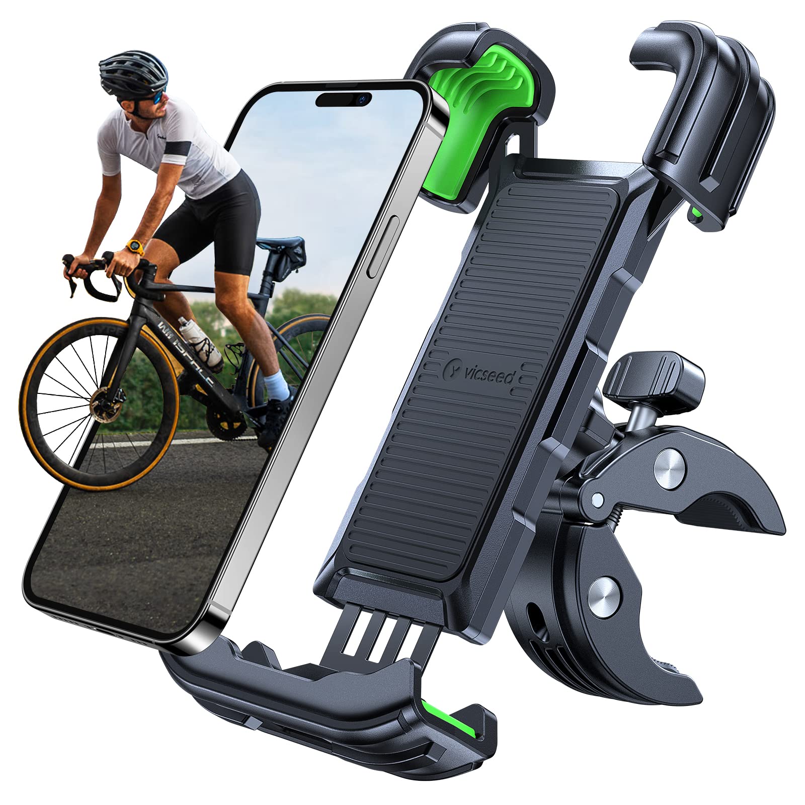 VICSEED [2023 Upgraded] ???????????????? Bike Phone Mount [Military Grade Protection] Bike Phone Holder [Secure Lock] Adjustable Handlebar Cell Phone Holder for Bike Bicycle Scooter Fit for iPhone &Android