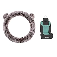 FH Group Fluffy Koala Bear Steering Wheel Cover (Black) with Gift- Universal Fit for Cars Trucks and SUVs