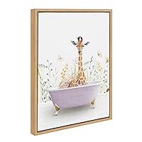 Sylvie Giraffe In Spring Bath Framed Canvas Wall Art by Amy Peterson Art Studio, 18x24 Natural, Whimsical Animal Art for Wall