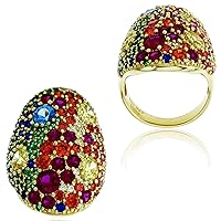 DECADENCE Sterling Silver Yellow Round Multicolor Cubic Zirconia Oval Dome Ring