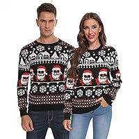 Unisex Ugly Christmas Sweater for Men Women Funny Santa Tree Snowflakes Xmas Pullover Sweatshirt for Couples