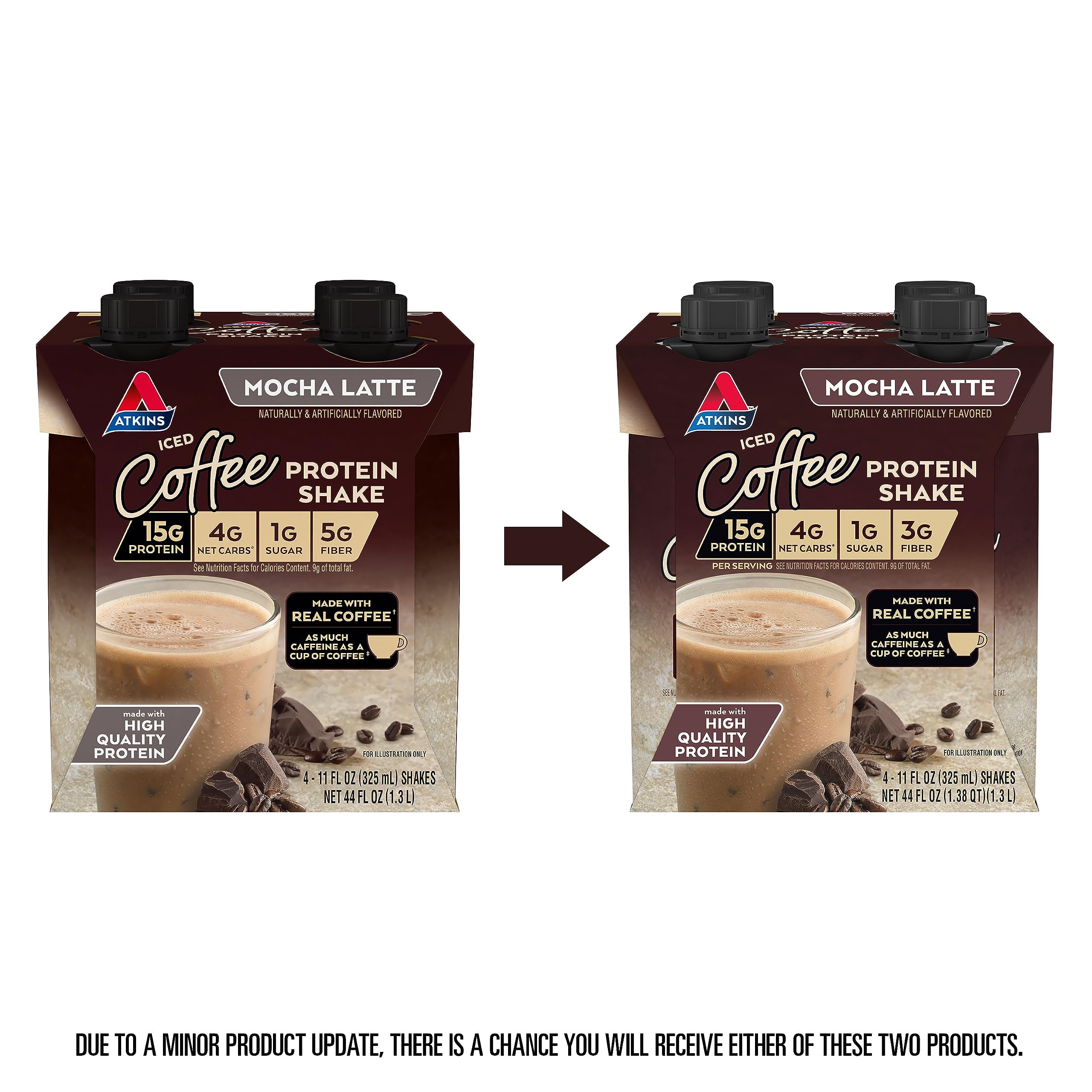 Atkins Iced Coffee Mocha Latte Protein-Rich Shake, with Coffee and Protein, Keto-Friendly and Gluten Free, 11 Fl Oz (Pack of 12) (Packaging May Vary)