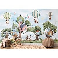 Murwall Kids Wallpaper Cute Flying Animals with Treehouse Wall Mural