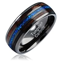 100S JEWELRY Gunmetal Tungsten Ring For Men Koa Wood Thin Blue Line Pacific Sapphire Opal Inlaid Wedding Band Promise Size 6-16