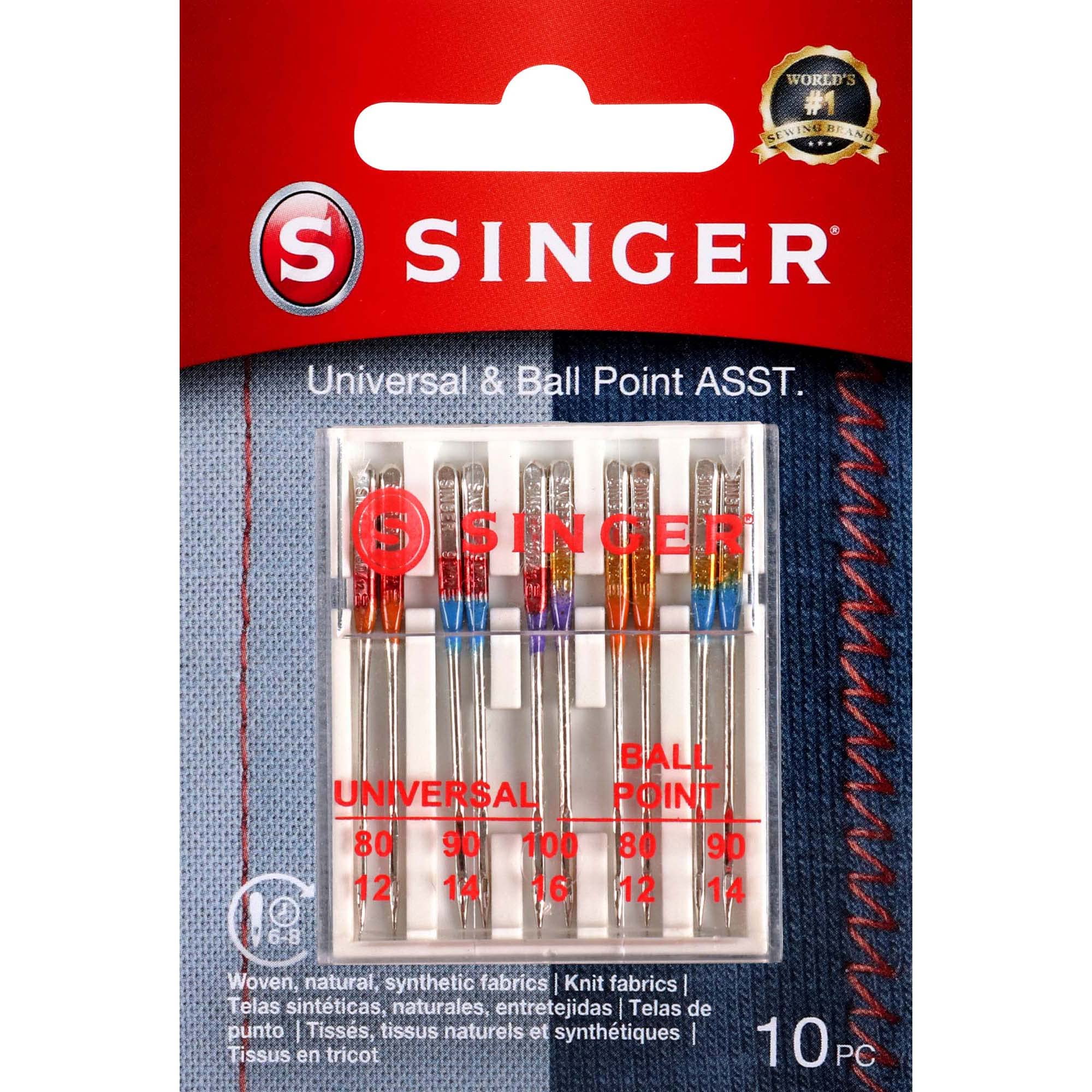 SINGER Universal Regular & Ball Point Sewing Machine Needles, Sizes 80/12, 90/14, 100/16 - 10 Count