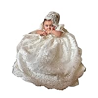 Baptism Dress Beading Lace Long Christening Gowns for Girls with Bonnet
