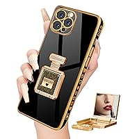 Buleens for iPhone 12 Pro Case with Metal Perfume Bottle Mirror Stand, Cute Women Girly Heart Cases for iPhone 12 Pro Case, Elegant Luxury Phone Cover for iPhone 12 Pro Case 6.1'' Black