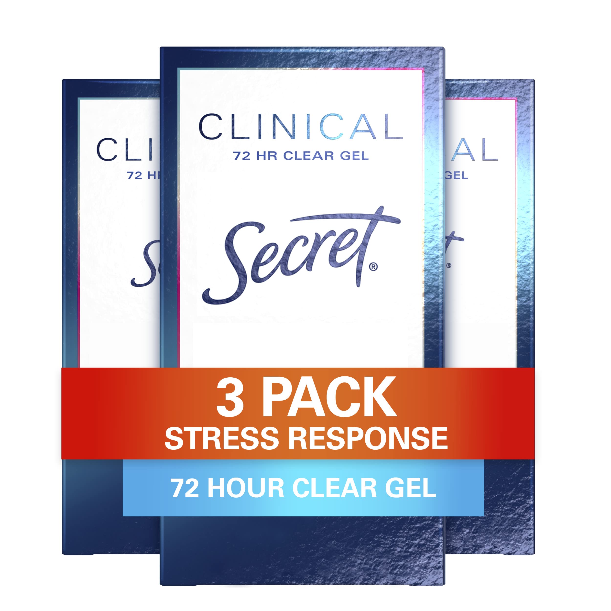 Secret Clinical Strength Clear Gel Antiperspirant and Deodorant, Stress Response, 1.6 oz (Pack of 3)