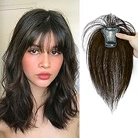 MEIYOU Clip in Bangs, Bangs Hair Clip Hair Toppers for Women 100% Real Human Hair, Bangs Clip in Hair Extensions 360° 3D Cover Wispy Fake Clip on Bangs for Women (Dark Brown)