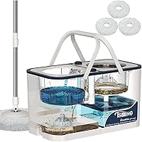 Mop and Bucket Separate Clean and Dirty Water,4-Chamber Spin Mop and Bucket System,Hardwood Floor Mop Household Cleaning Tools with 3 Microfiber Replacement Head Refill