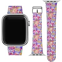 Wrist Band Compatible for Apple Watch Series 7/6/5/4/3/2/1/SE & Matching Phone Case Street Food Anime Korean Snacks Japanese PU Leather Replacement Strap 38-40-42-44 mm Kawaii Bracelet Print