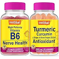 High Potency Vitamin B6 + Turmeric Curcumin, Gummies Bundle - Great Tasting, Vitamin Supplement, Gluten Free, GMO Free, Chewable Gummy