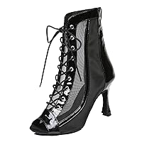 Women's Lace-up Ankle Dance Boots Party Ballroom Zipper Latin Modern Dancing Open Toe Shoes