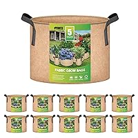 iPower Plant Grow Bags 5 Gallon 10-Pack Tan Heavy Duty Thickened Nonwoven Aeration Fabric Pots Durable Container with Strap Handles, Gardening & Planting Fruit