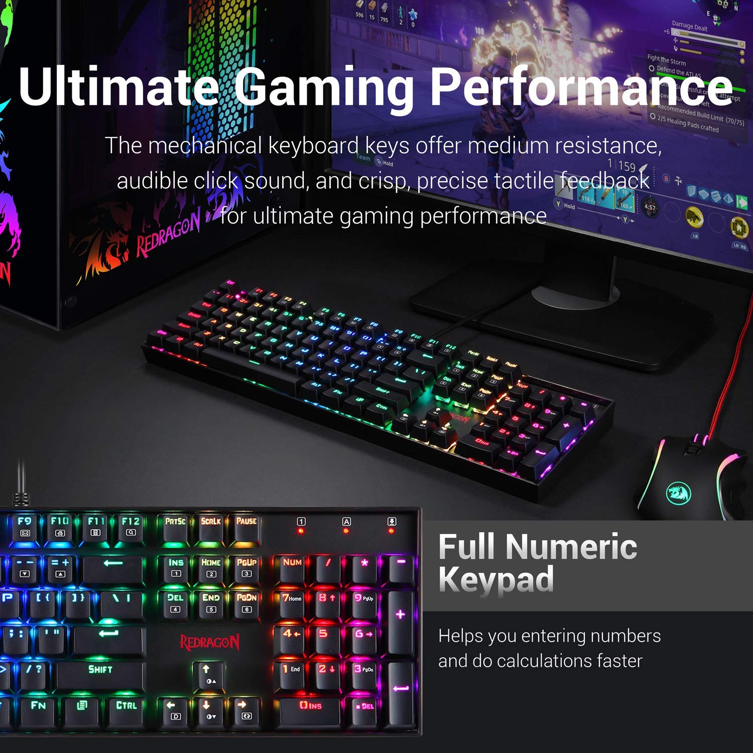 Redragon K551-RGB-BA Mechanical Gaming Keyboard and Mouse Combo Wired RGB LED Backlit 104 Key Keyboard & 7200 DPI Mouse for Windows PC Gamers (104 Key Keyboard Mouse Set)