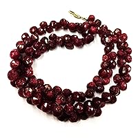16 inch Long Onion Shape Faceted Cut Natural Ruby Corundum 7 mm briollete Beads Necklace with 925 Sterling Silver Clasp for Women, Girls Unisex