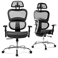 JHK Ergonomic High Back Office Chair with Adjustable Headrest and Comfortable Lumbar Swivel Rolling, Breathable Mesh, Supports Up to 300 Lbs, 28.1D x 26.5W x 48.03H Inch, Night Black