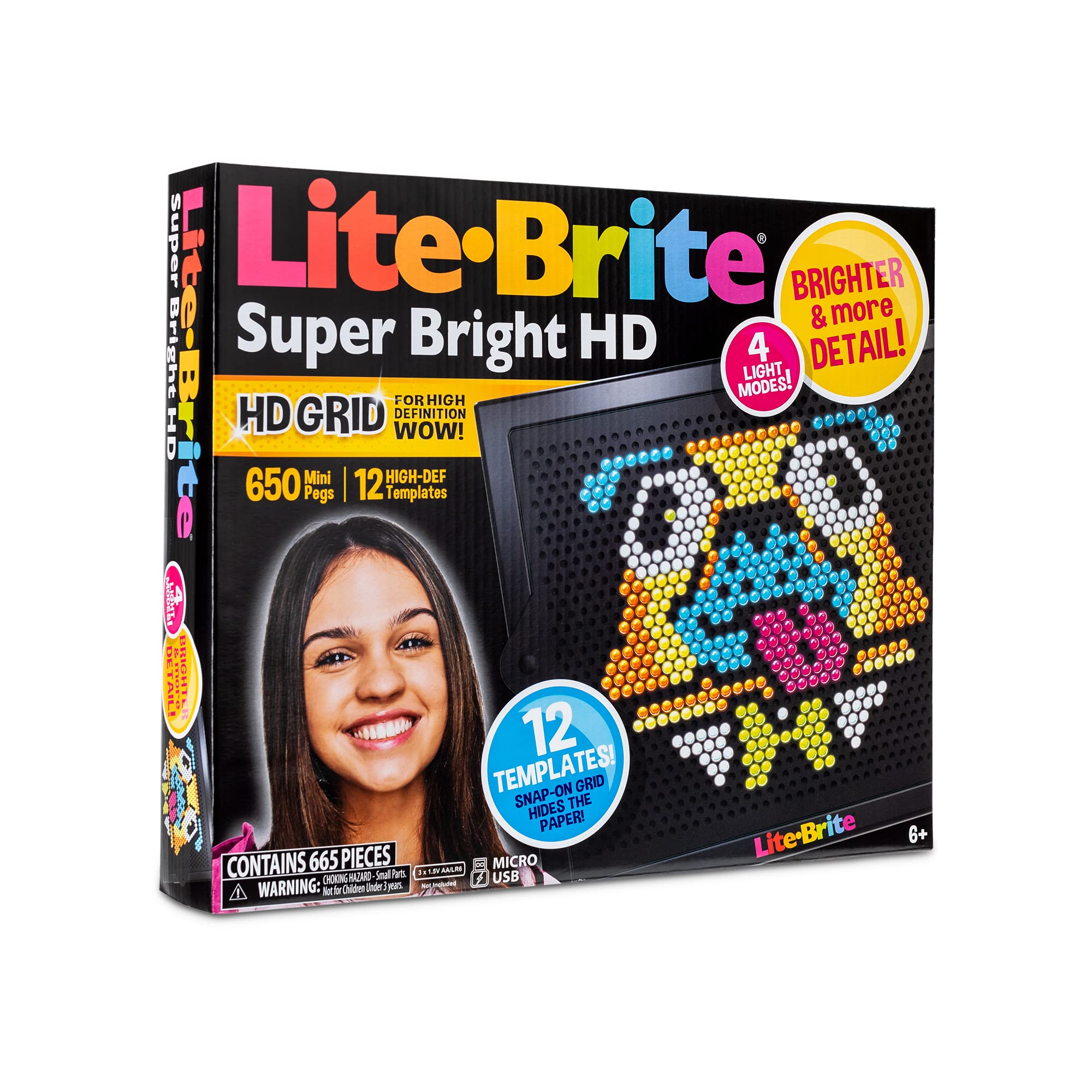 Lite Brite LED Max! Super Bright High Definition Incudes 650 Pegs, 12 Design Templates, Great Gift for Boys and Girls Ages 6 Years and Older, Amazon Exclusive, Create with Light