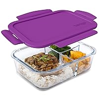 Bentgo® Glass Lunch Box - Leak-Proof Bento-Style Food Container with Airtight Lid and Divided 3-Compartment Design - 5 Cup Capacity for Meal Prepping, and Portion-Controlled Meals for Adults (Purple)