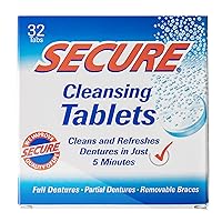 Anti-Plaque Cleansing Tablets PH Formula Removes Odors, Stains, Bacteria, Germs - Deeply Clean Dentures, Partials, Nightguards, Retainers in 5 Minutes - Zinc Free - 32 Tablets (1 Pack)
