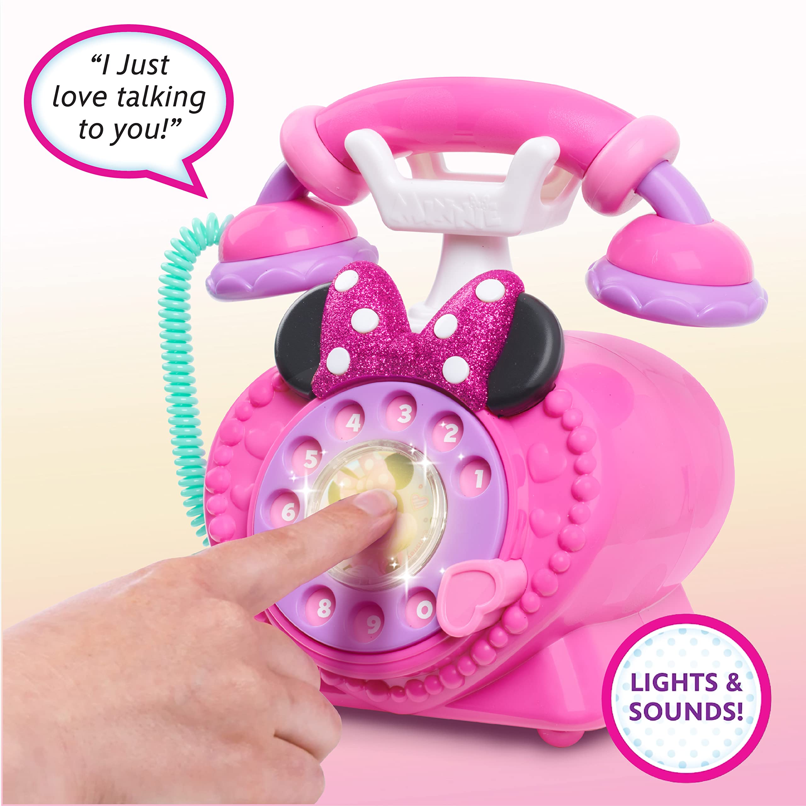 Disney Junior Minnie Mouse Ring Me Rotary Pretend Play Phone, Lights and Sounds, Officially Licensed Kids Toys for Ages 3 Up, Gifts and Presents by Just Play