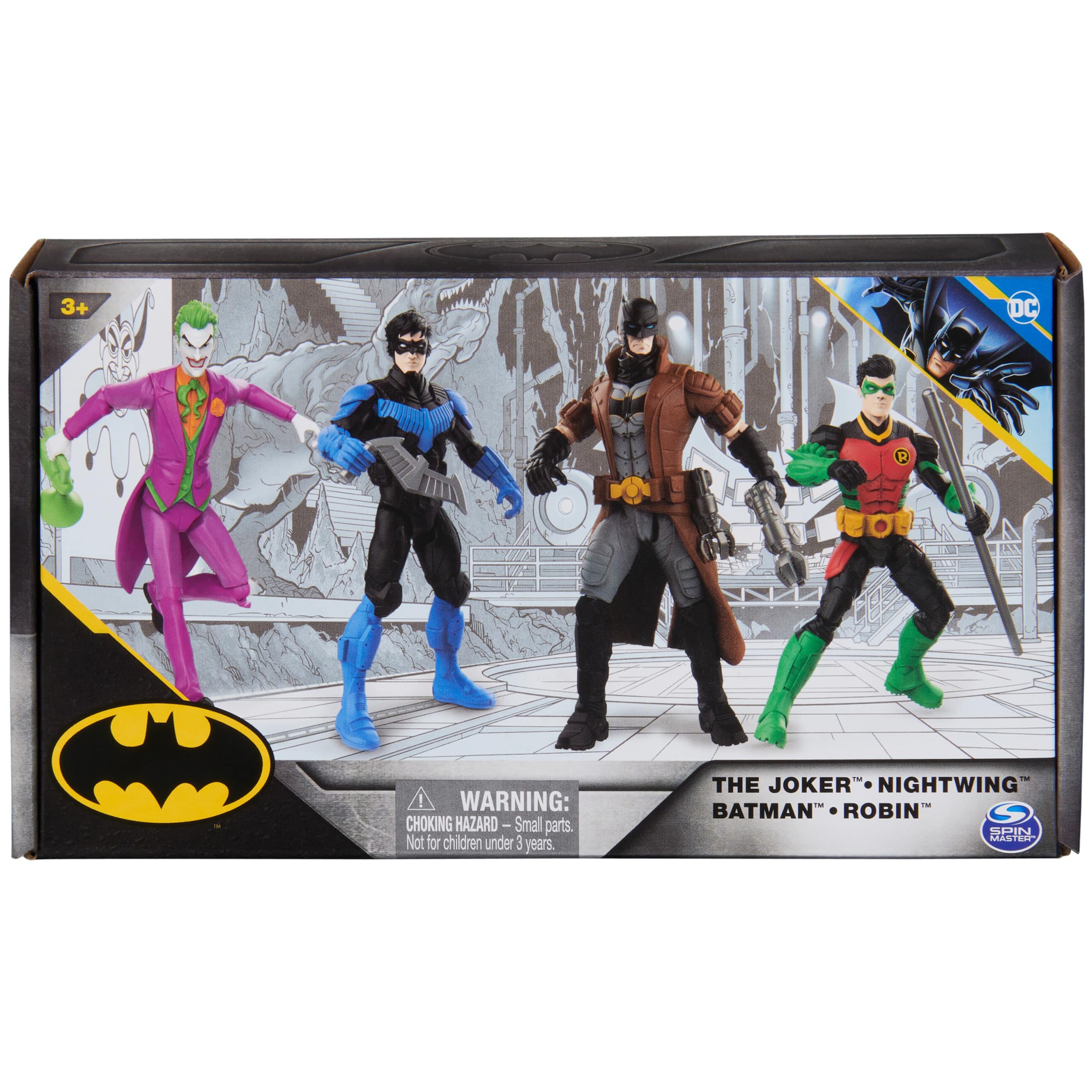 DC Comics, Batman, Team Up 4-Pack (Amazon Exclusive), Batman, The Joker, Robin, Nightwing 4-inch Action Figures, Super Hero Kids Toys for Boys & Girls