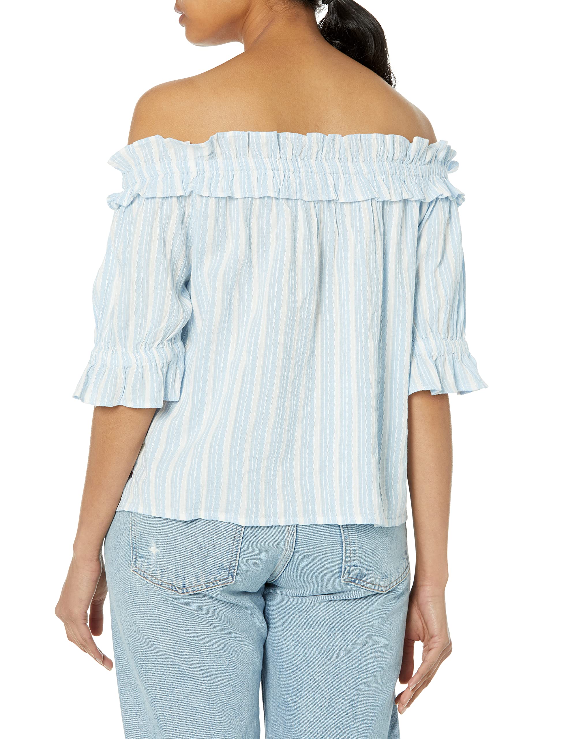 Tommy Hilfiger Women's Stripes Ruffles Off The Shoulder Casual