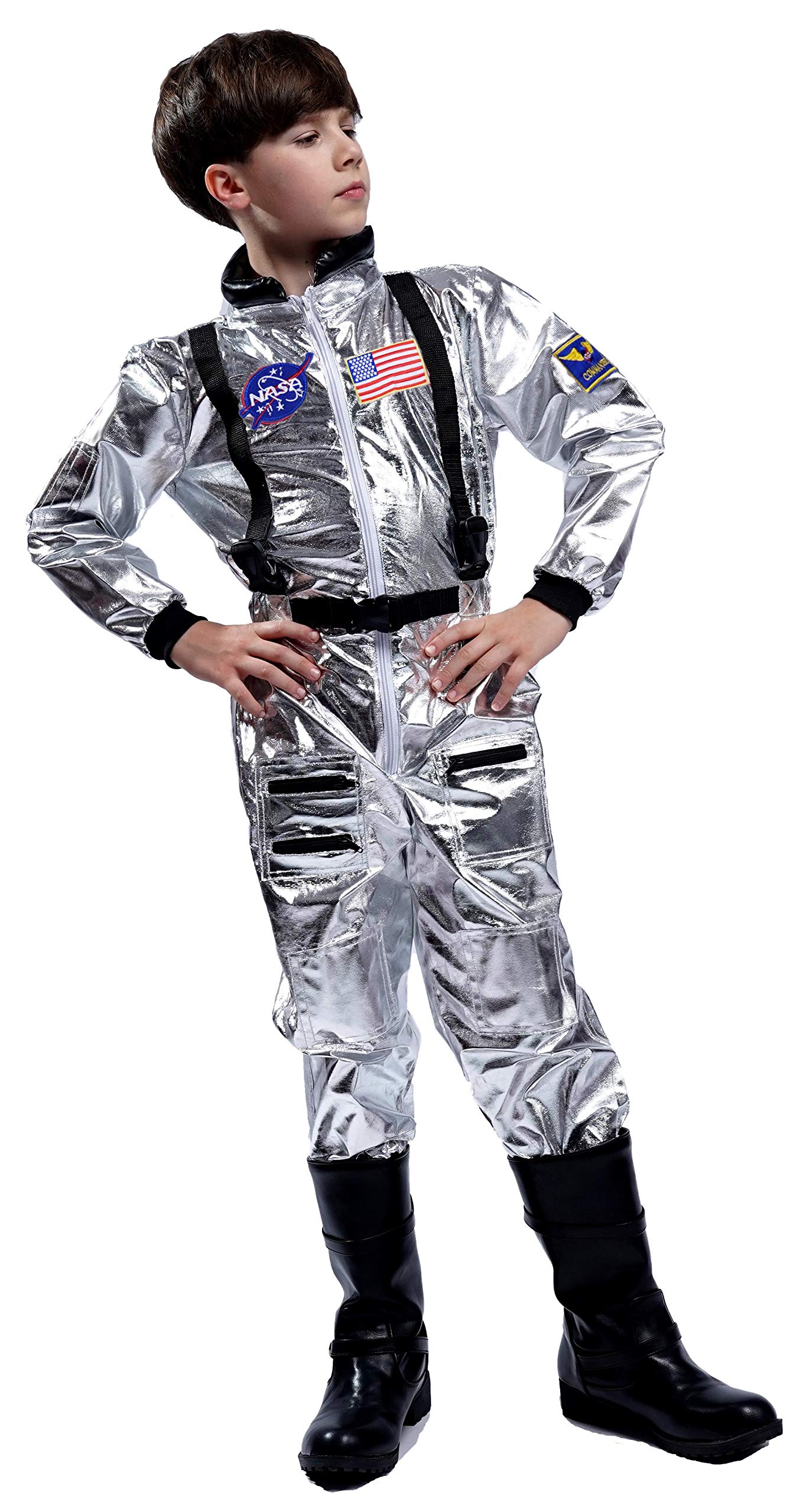 Maxim Party Supplies Kids Astronaut Space Suit Costume Cosplay Jumpsuit With Embroidered Patches and Pockets For Children