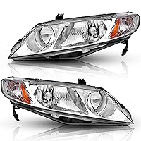 Compatible with 2006 2007 2008 2009 2010 2011 Civic Sedan 4-Door Headlight Assembly Headlamp Replacement Chrome Housing Amber Reflector