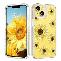 GUAGUA Compatible with iPhone 14 iPhone 13 Case 6.1 Inch Clear Sunflower Flower Hard PC Soft TPU Transparent Cover Shockproof Protective Slim Fit Case for iPhone 13/14, Clear