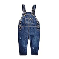 KIDSCOOL SPACE Baby Little Snap Leg/Crotch Mettal Buttons Reipped Denim Overalls