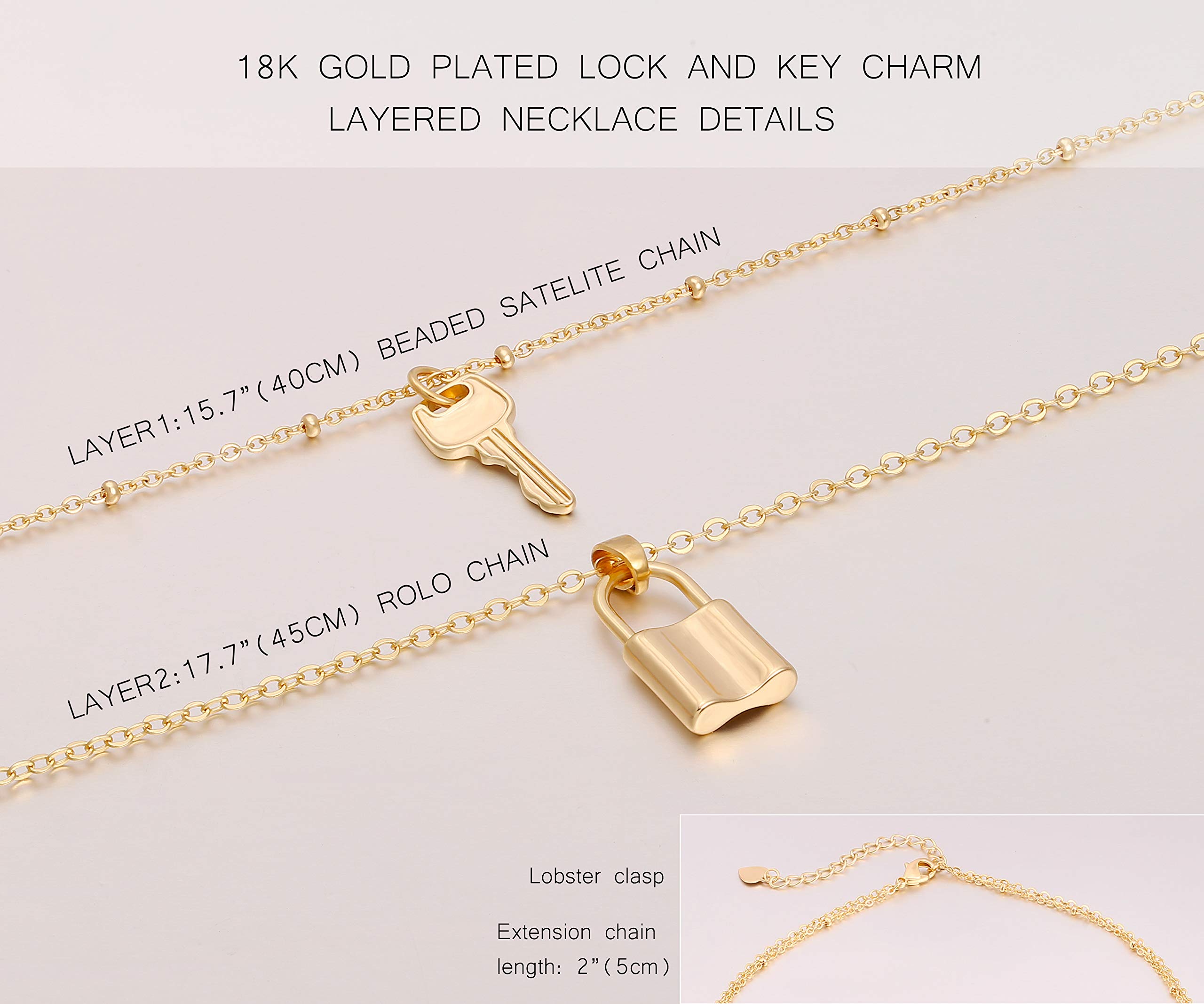 SOFYBJA Dainty 18k Gold Layered Statement Choker Necklaces for Women Tiny  Cute Lock Key Pendant Personalized Double Layering Chain Necklaces for Teen