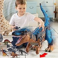 TEMI Large Dinosaur Toy for Kids and Toddlers, Jumbo Tyrannosaurus Rex with Mist Spray, LED Light and Roaring Sounds – One Big Hollow T-Rex Stored with 4 Hand-Painted Dinosaur and 6 Mini Dinos
