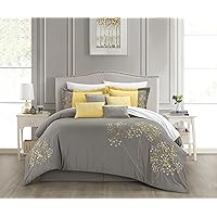 Chic Home 8-Piece Embroidery Comforter Set, Queen, Pink Floral Yellow