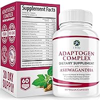1 Body Adaptogen Complex Supplement with Ashwagandha - Focus and Energy Support Supplement for Men and Women - 60 Vegan Capsules