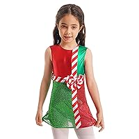 CHICTRY Kids Girls' Striped Sleeveless Sequins Elf Costume Dance Leotard Dress Christmas Dancing Costumes