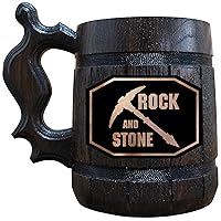 Deep Rock Galactic Beer Mug, 22 oz, Wooden Beer Stein, Beer Mugs with Handles, Gamer Gift, Personalized Beer Tankard, Custom Gift for Men, Gift for Him (Rock and Stone)