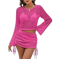 Blooming Jelly Women Swim Cover Up Beach Dress Crochet Swimsuit Coverup Sets Drawstring Summer Vacation Outfits 2024