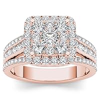 1 1/2 Carat TDW Round Cut Diamond 14k Rose Gold Halo Engagement Ring (HI-I2)