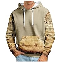 Mens Hoodies, Novelty Color Block Pullover Lightweight Hoodie Long Sleeve Sweatshirt with Pocket Fall Outerwear