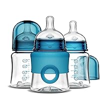 Smilo Baby Bottle Set with Stage 0 Slow Flow Anti Colic Nipple, 5 Oz / 150 ml Capacity, 3X Pack of Anti Colic Baby Bottles 0-3 Months - Aqua Blue