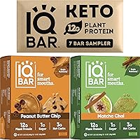 IQBAR Brain and Body Keto Protein Bars - 7-Bar Sampler, 12-Count Peanut Butter Chip & Matcha Chai Bars - Low Carb Protein Bars - High Fiber Vegan Bars Low Sugar Meal Replacement Bars