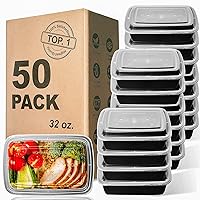 Meal Prep Containers, 32OZ 50 Pack Extra-thick Food Storage Containers with Lids, Plastic Microwavable Bento Box Reusable Storage Lunch Boxes BPA Free, Stackable, Dishwasher/Freezer Safe