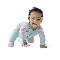 baby deedee Sleepsie Cotton Quilted Footie Pajama, Heather Gray/Teal, 3-6 Month
