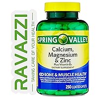 Calcium, Magnesium, Zinc & Vitamin D3. Includes Ravazii Sticker + Spring Valley Calcium, Magnesium & Zinc Plus Vitamin D3 Caplets Dietary Supplement, 250 Count