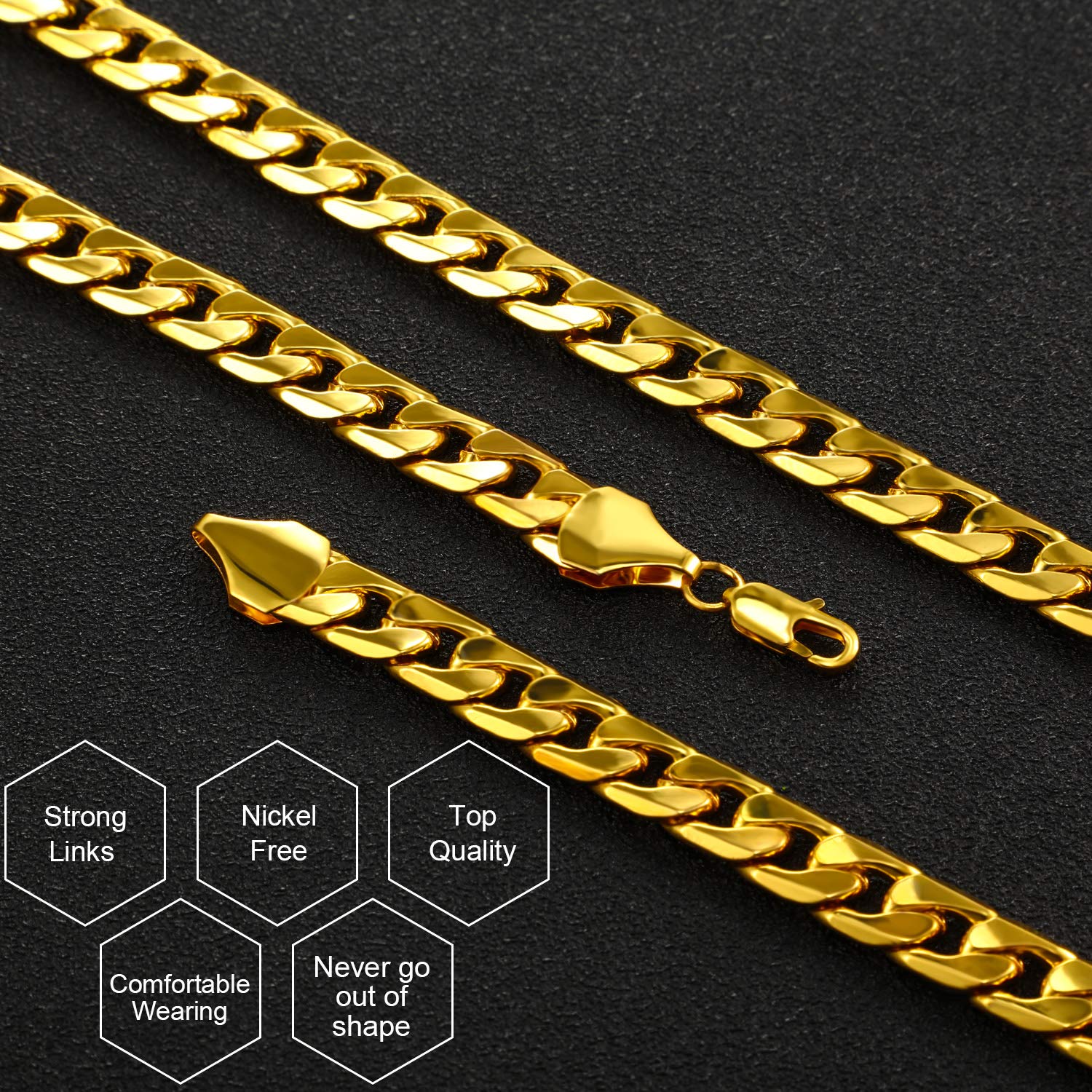 4 Pieces Hip Hop Rapper Faux Gold Chain Necklace Chunky Necklace Stainless Steel Chain for 80's, 90's Punk Style Hip Hop Chain Necklace, 8 MM 24 Inch Long