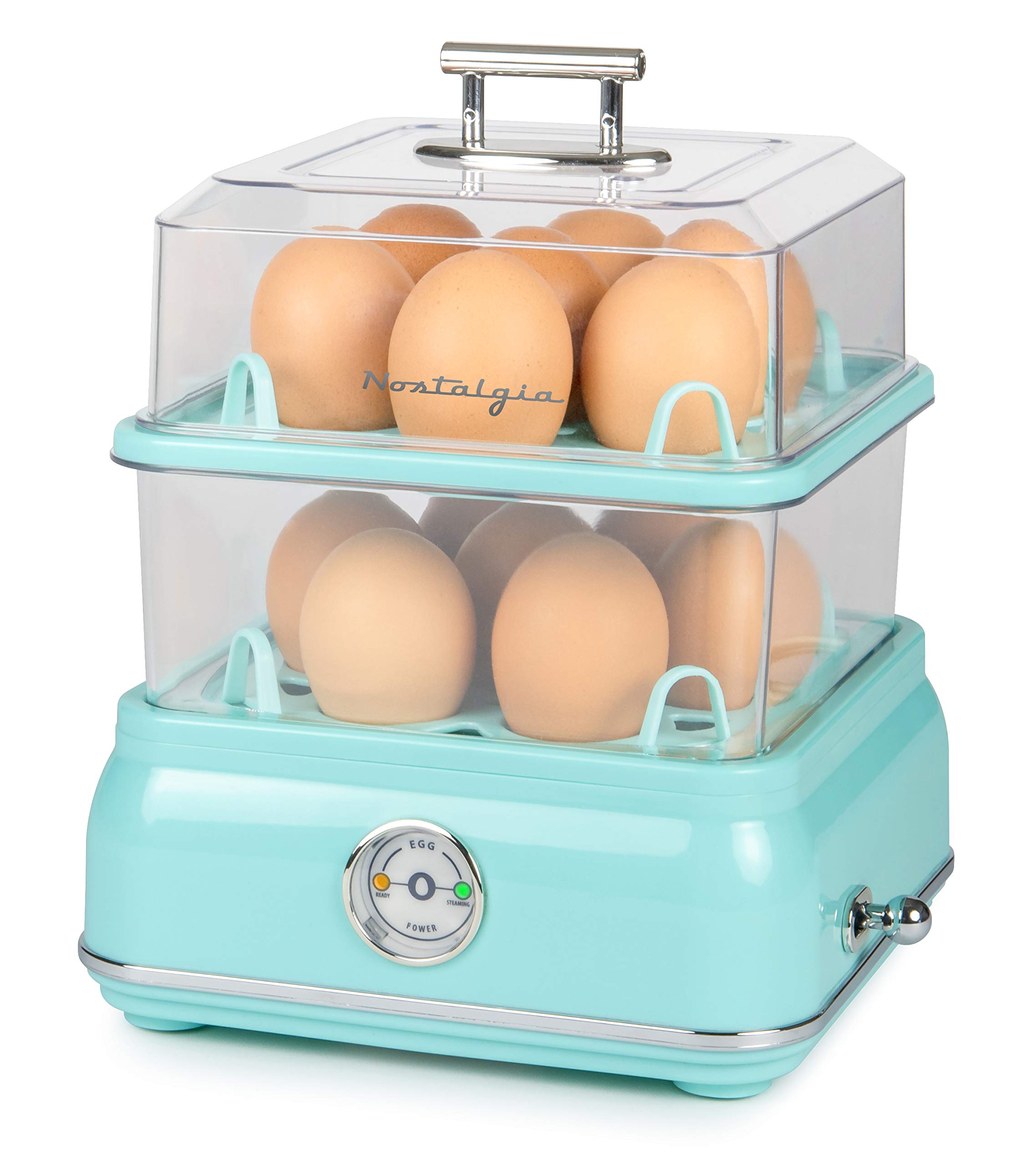 Nostalgia CLEC14AQ Retro Premium 14 Capacity Electric Large Hard-Boiled Egg Cooker, Poached, Scrambled, Omelets, Whites, Sandwiches, for Keto & Low-Carb Diets, Aqua